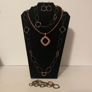 Premier Designs Embers - bronze 4 pc set: earrings, bracelet, (2) necklaces